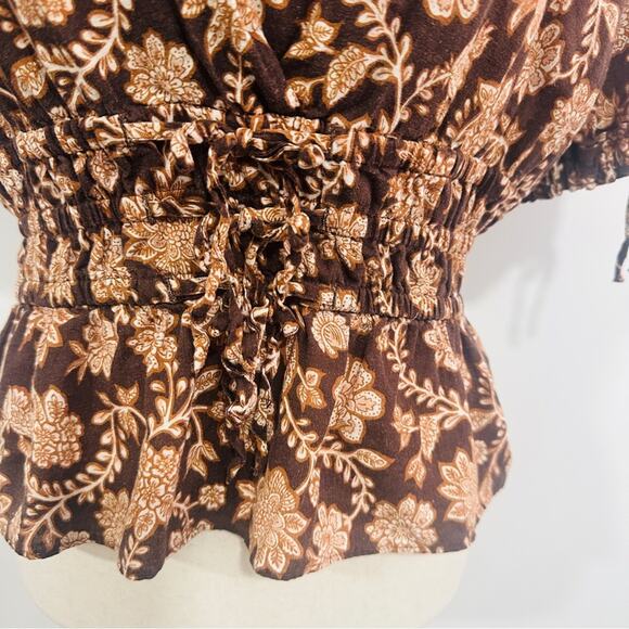 10 Crosby Derek Lam Size 8 Puff Sleeve VNeck Rhea Blouse Top Resort Brown Floral - Picture 7 of 14